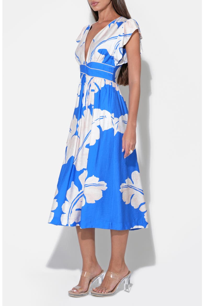 Avery Botanical Print Midi Dress, Alternate, color, BLUE/ IVORY