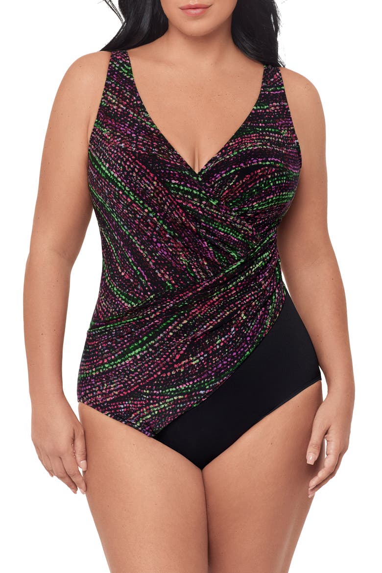 Light Show Oceanus One-Piece Swimsuit, Main, color, BLACK/ MULTI