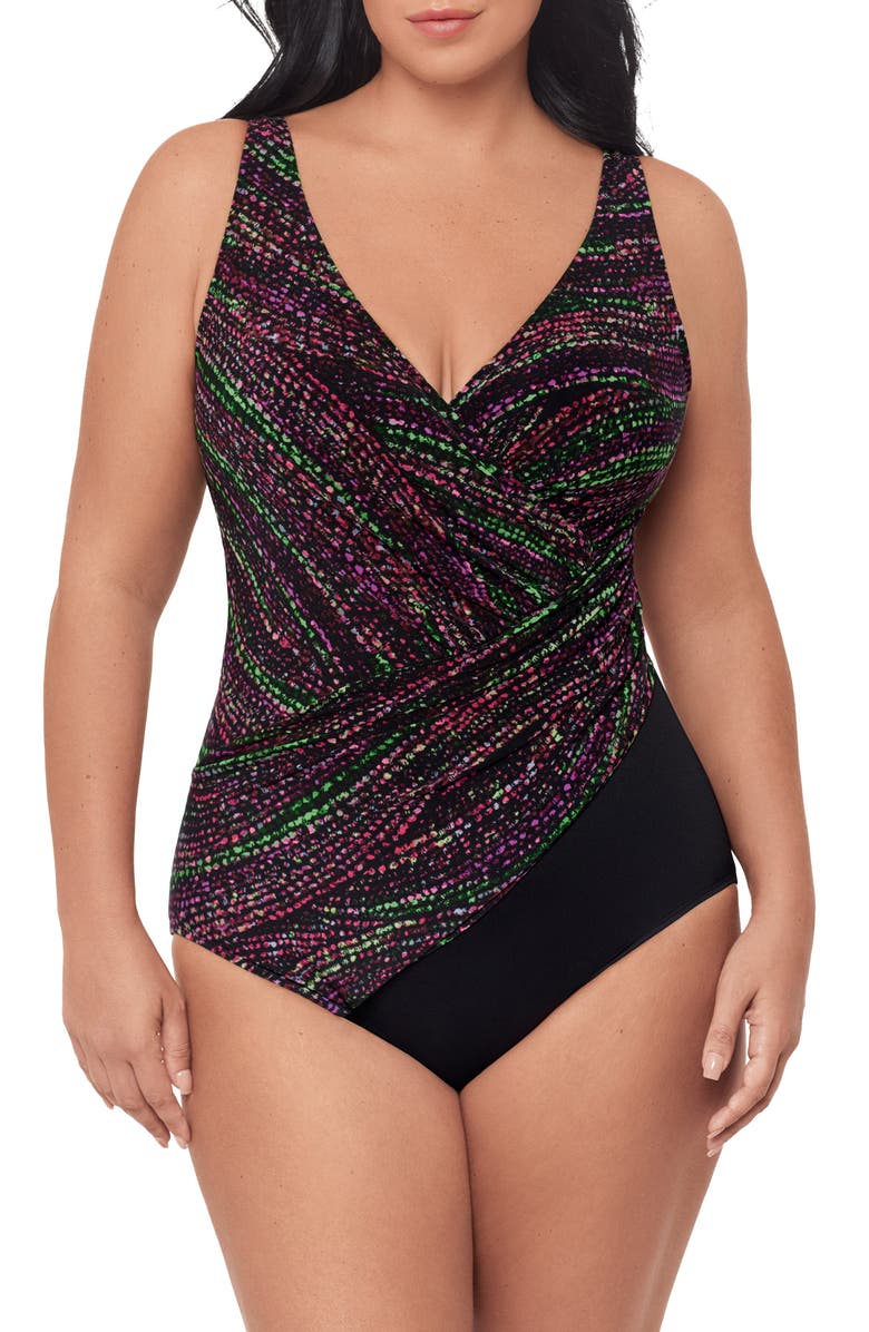 Miraclesuit<sup>®</sup> Light Show Oceanus One-Piece Swimsuit, Main, color, Black/ Multi