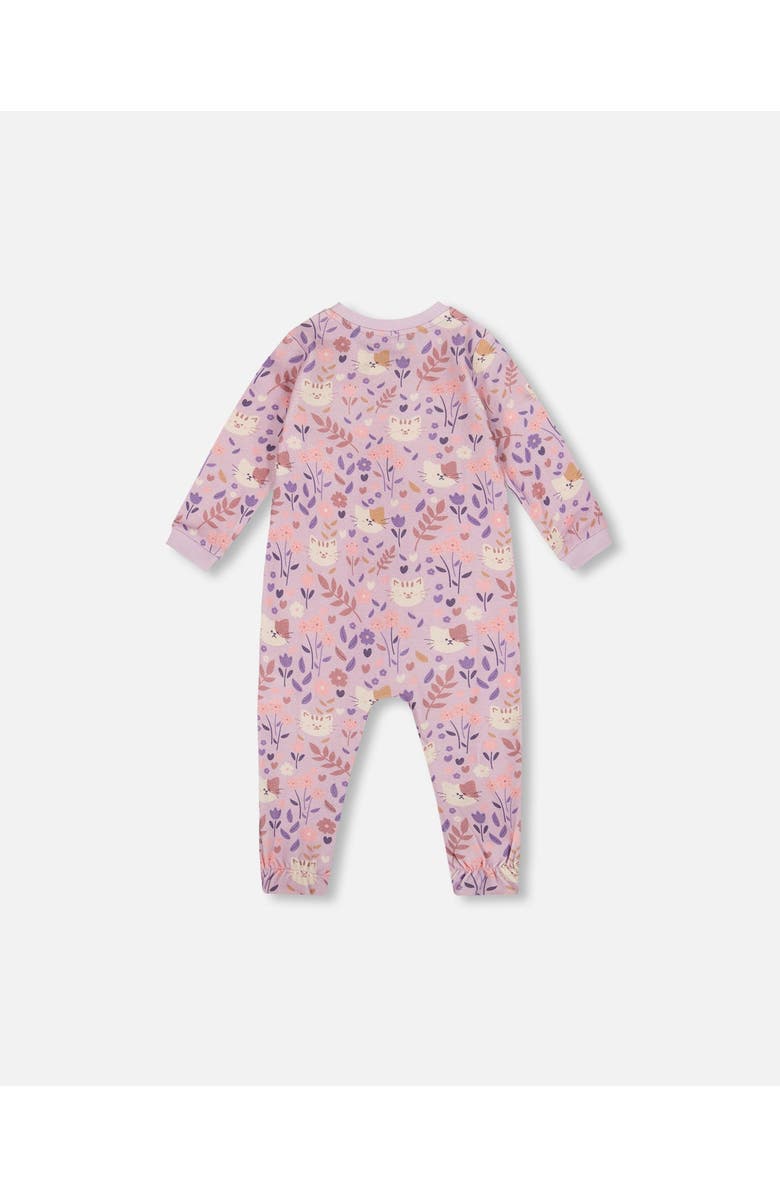 Deux par Deux One-Piece Organic Cotton Pajama Cat, Main, color, Lilac