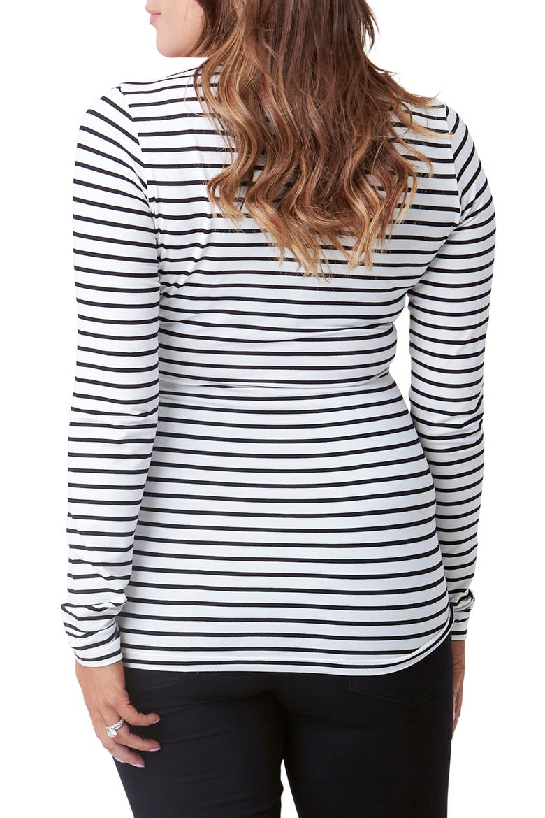 Liv Long Sleeve Sculpting Maternity Crew Neck Tee, Alternate, color, WHITE/BLACK STRIPE