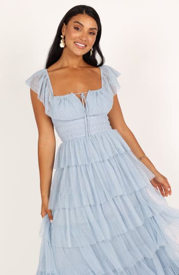 Belle Swiss Dot Tulle Tiered Maxi Dress