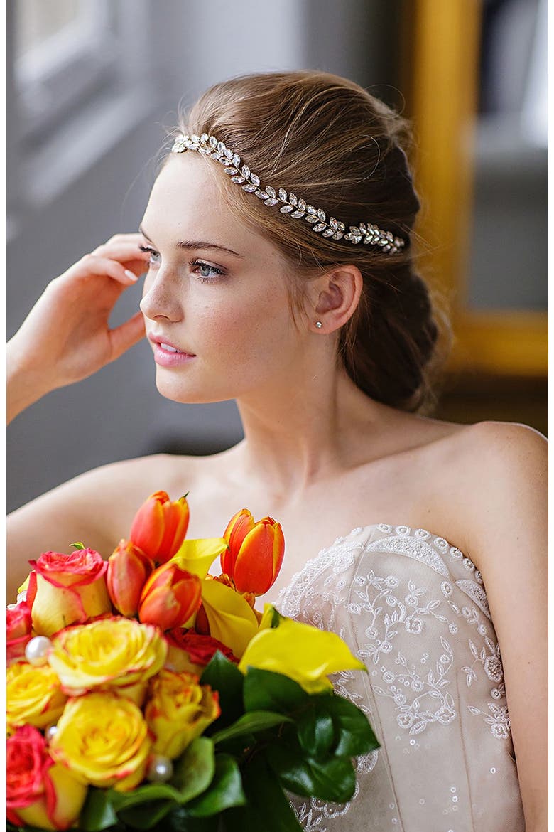 Alegra Crystal Leaf Halo & Sash, Alternate, color, ANTIQUE