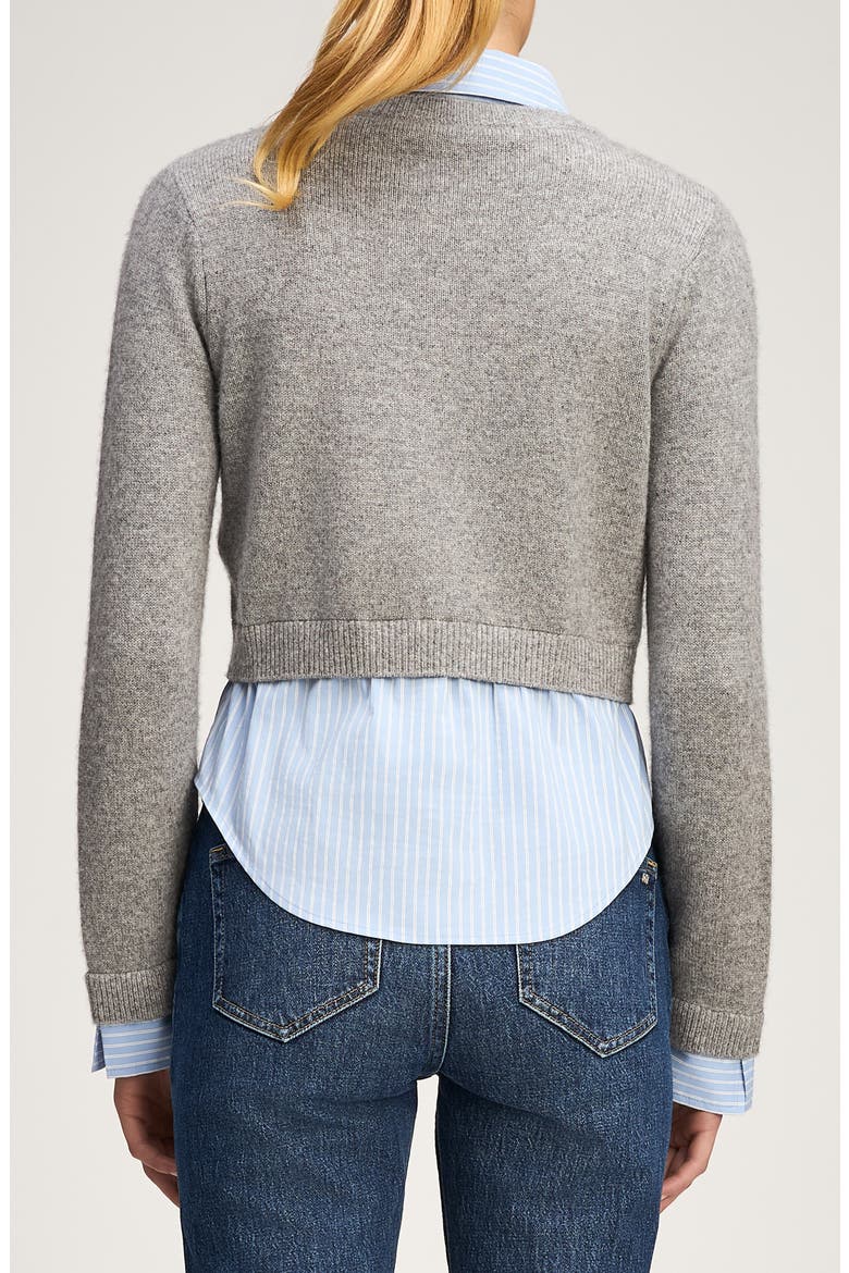Renna Prelayered Cashmere Sweater & Stripe Button-Up Shirt, Alternate, color, HEATHER GREY