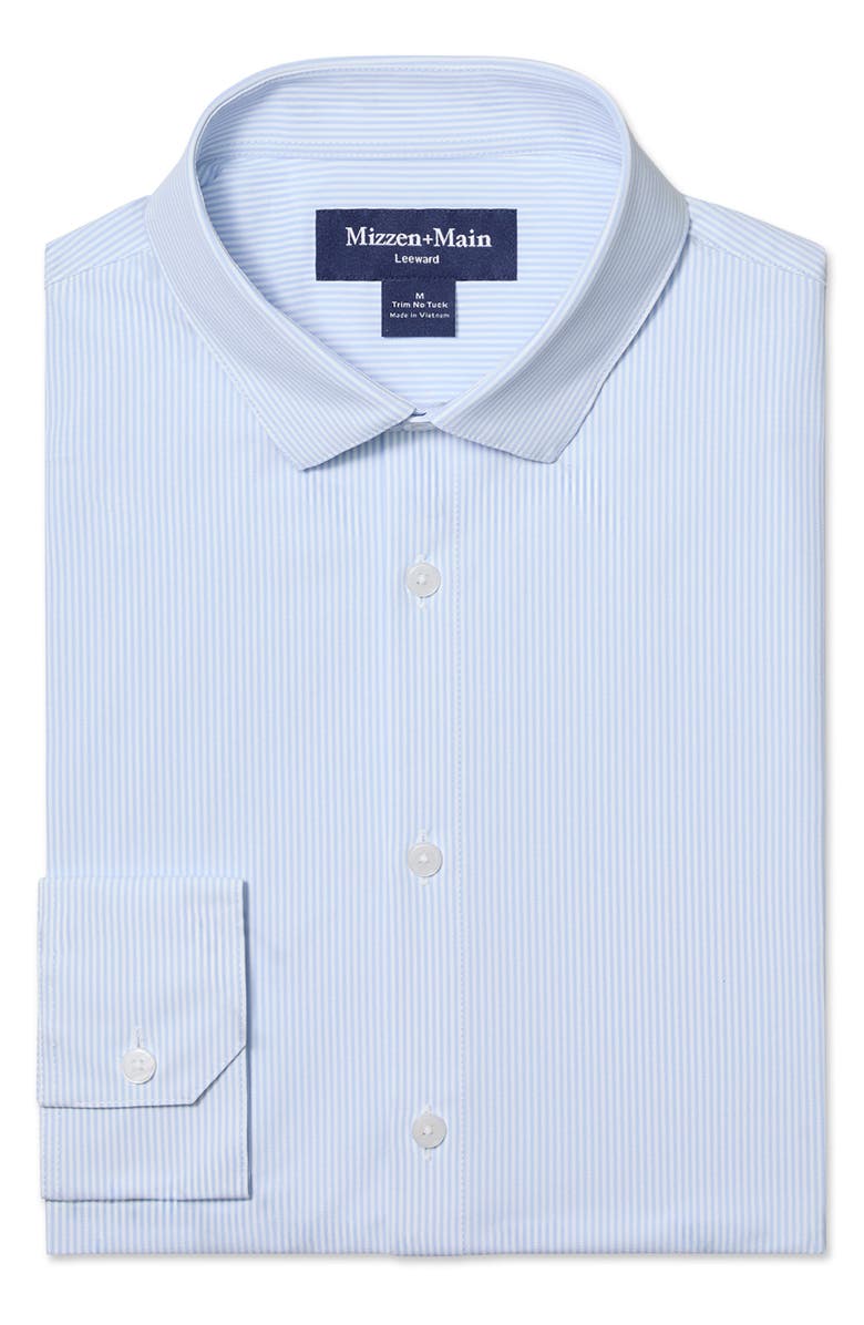 Mizzen+Main Leeward Trim Fit Cloud Blue Pinstripe No Tuck Button-Up Shirt, Alternate, color, Cloud Blue Fine Line Stripe