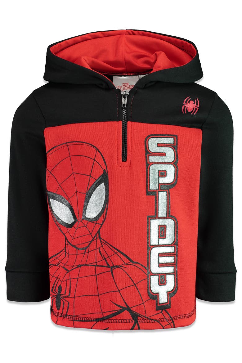 Spider-Man Fleece Quarter-Zip Hoodie, Main, color, Spider Man Red Black