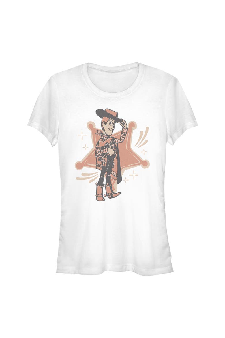 Junior's Toy Story 5 I Am Woody Badge  Graphic T-Shirt, Main, color, White