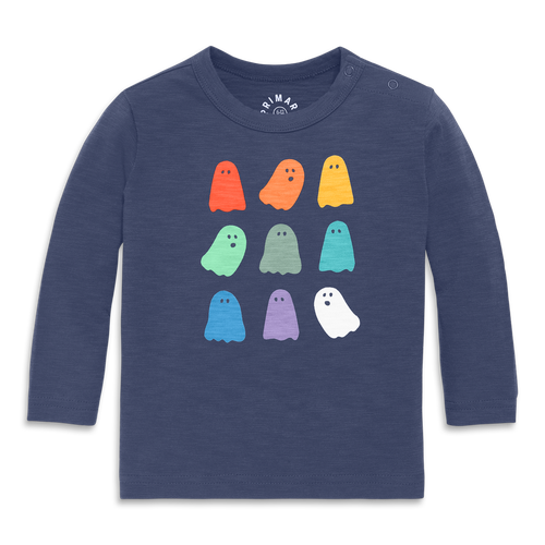 Primary Baby Long Sleeve Rainbow Ghost Tee In Blue