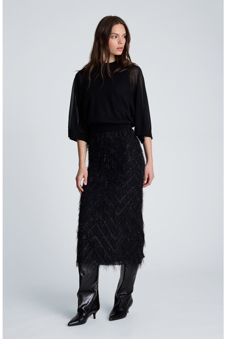Fringe Racerback Midi Sheath Dress, Alternate, color, BLACK