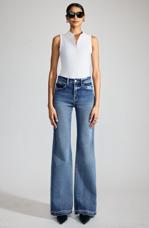 Kancan Premier Nessa Premier High Rise Wide Flare Jeans In Medium Wash