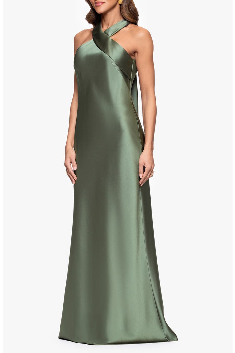 Halter Neck Satin Trumpet Gown, Alternate, color, OLIVE