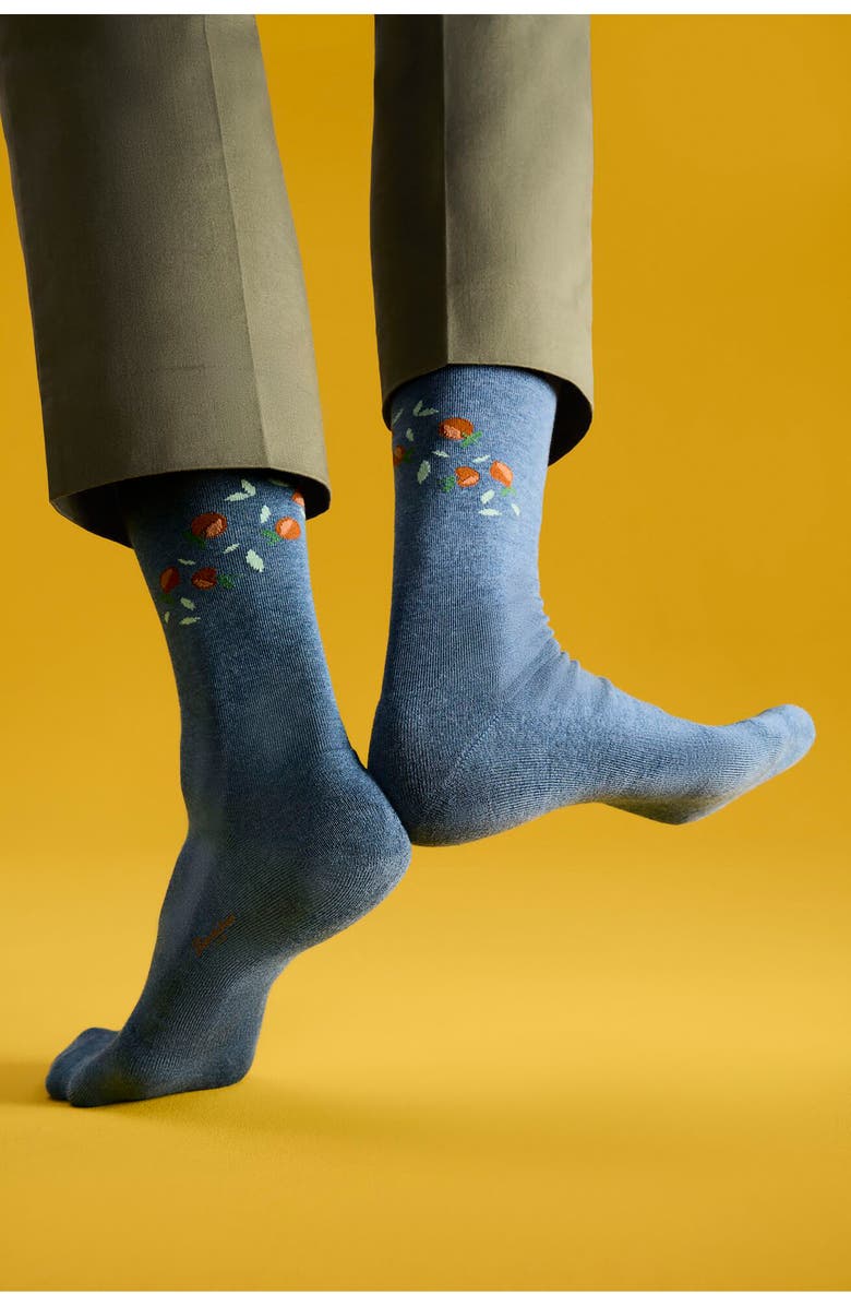 Bombas Tossed Oranges Rib Calf Socks, Alternate, color, Twilight