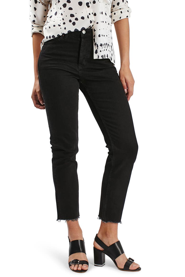 Raw Hem Straight Leg Jeans, Main, color, WASHED BLACK