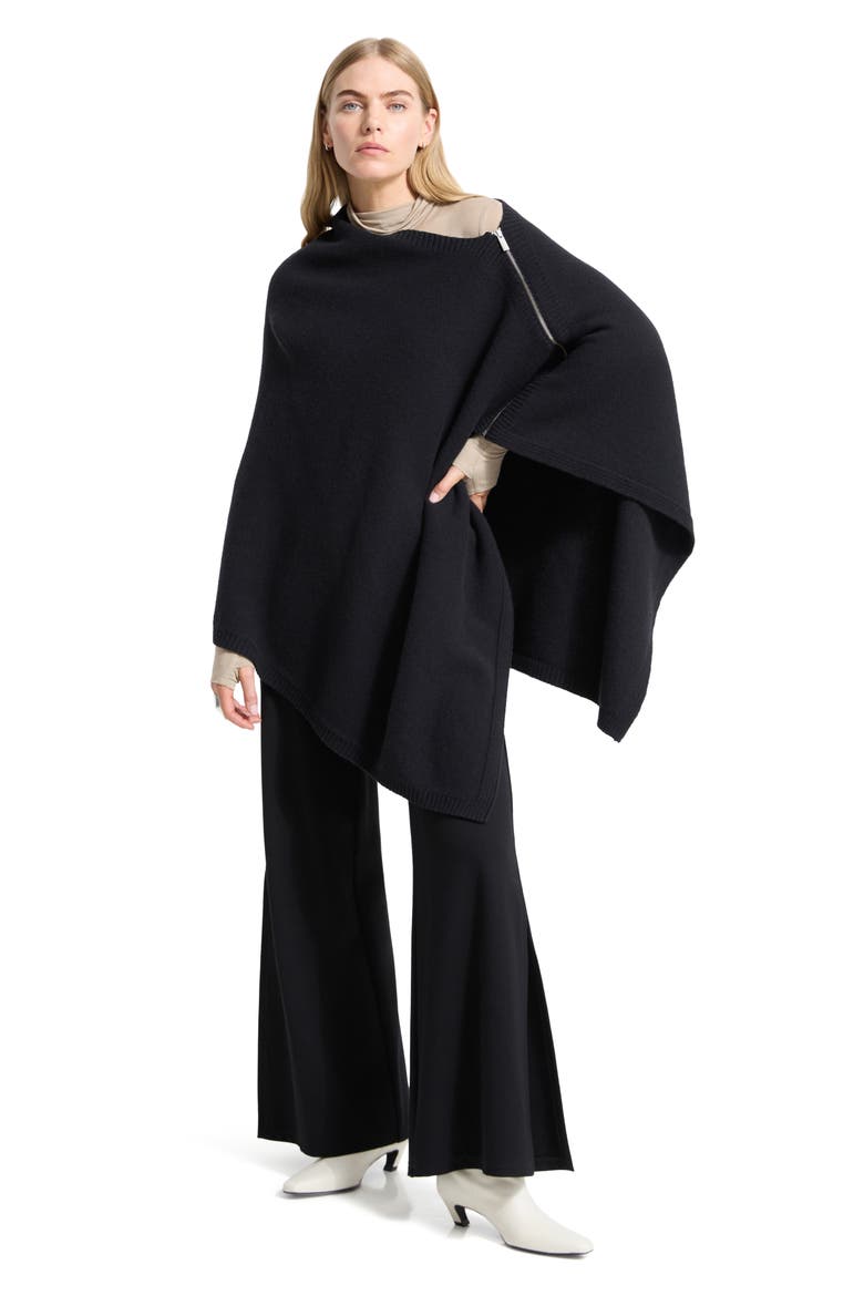 Mika Merino Wool Knit Cape, Alternate, color, BLACK