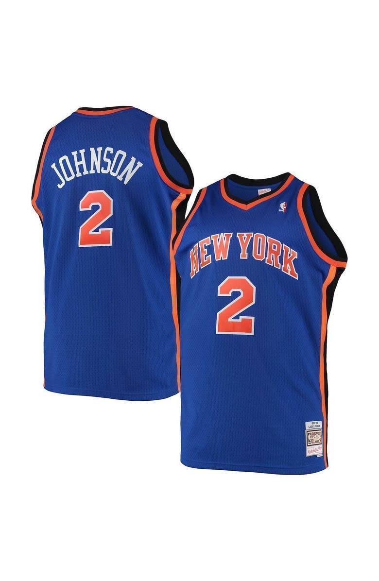 Mitchell & Ness Men's Mitchell & Ness Larry Johnson Blue New York Knicks 1998/99 Big & Tall Hardwood Classics Swingman Jersey, Main, color, 
