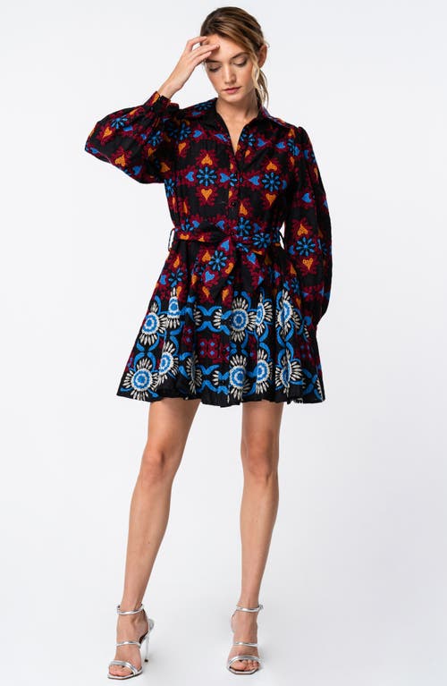 CIEBON CIEBON SERRA EMBROIDERED LONG SLEEVE COTTON MINIDRESS
