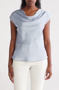 Renee C Cowl Neck Cap Sleeve Satin Top