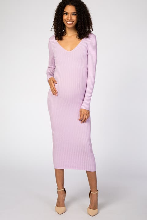 V-Neck Long Sleeve Fitted Maxi Dress