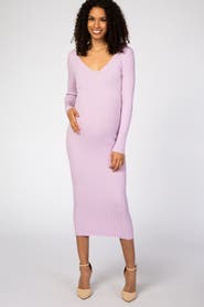 PinkBlush V-Neck Long Sleeve Fitted Maxi Dress