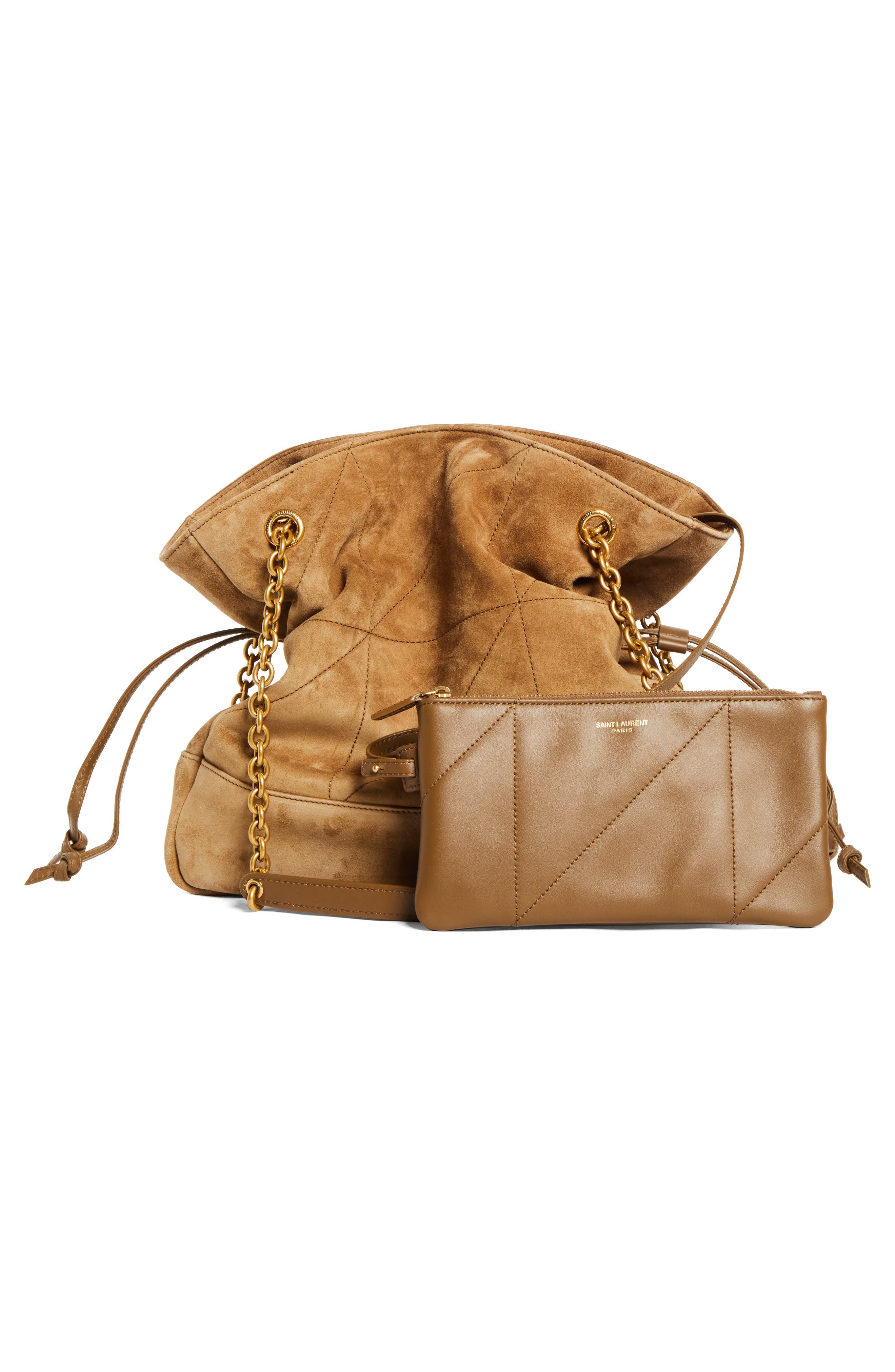 Saint Laurent Jamie Small Suede Shopper, Alternate, color, Golden Leaf