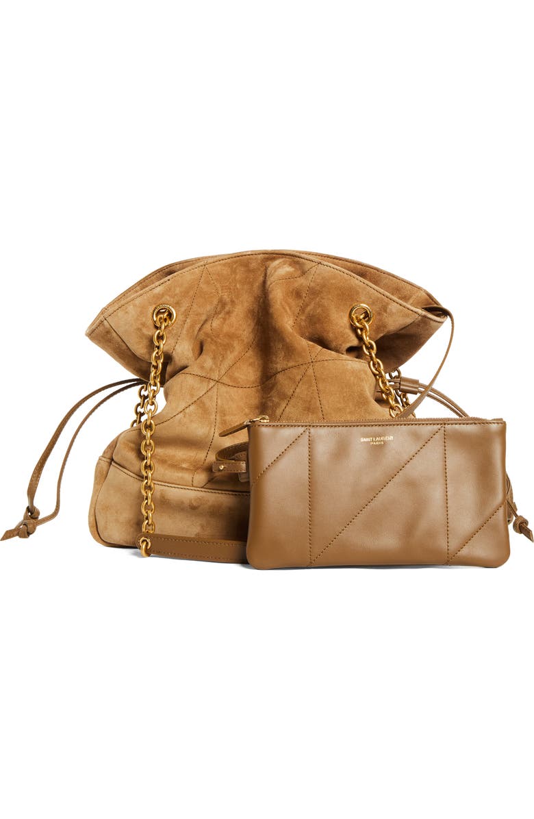 Saint Laurent Jamie Small Suede Shopper, Alternate, color, Golden Leaf