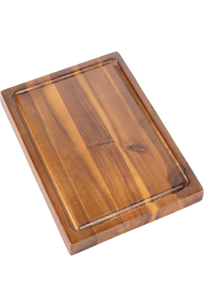 Eldridge Small Handcrafted Acacia Wood Grain Thick Reversible Cutting Board with Juice Grooves, Main, color, Brown