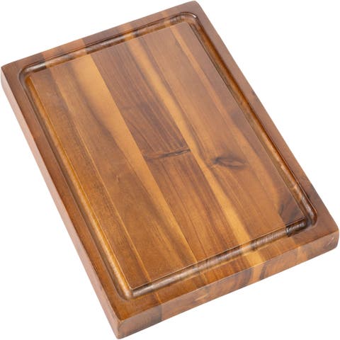 Eldridge Small Handcrafted Acacia Wood Grain Thick Reversible Cutting Board with Juice Grooves
