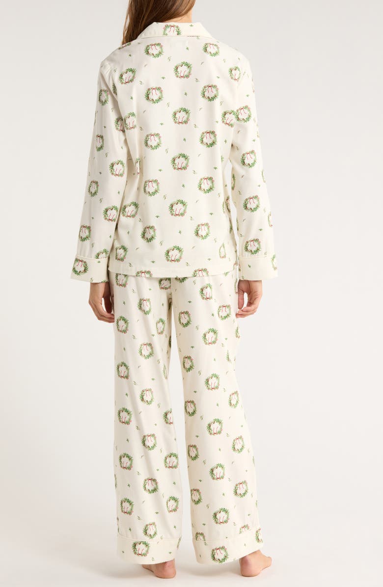 Nordstrom Cozy Cotton Blend Flannel Pajamas, Alternate, color, Ivory Winter Berry Garland