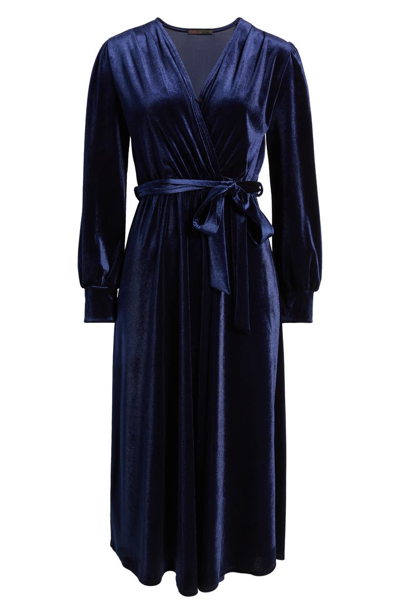 Fraiche by J Faux Wrap Long Sleeve Velvet Midi Dress, Alternate, color, 
