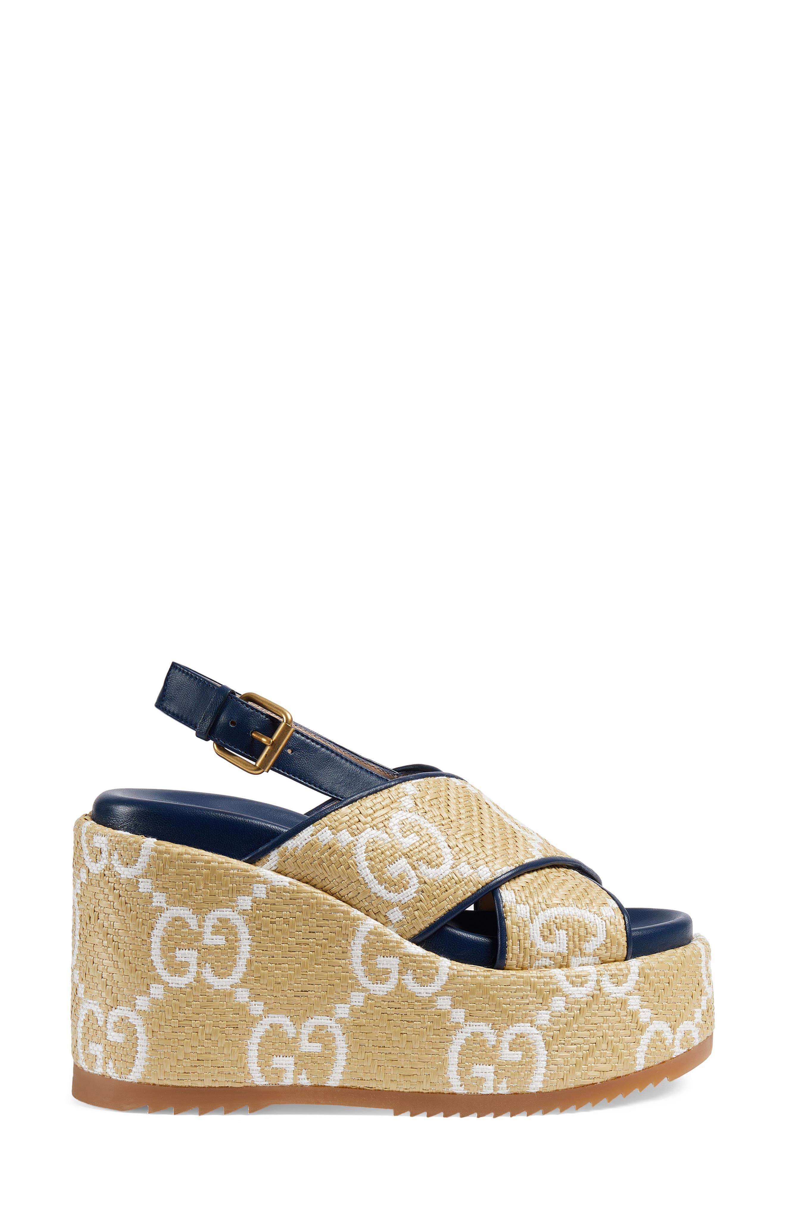 Gucci Angelina GG Logo Platform Wedge Sandal, Alternate, color, 