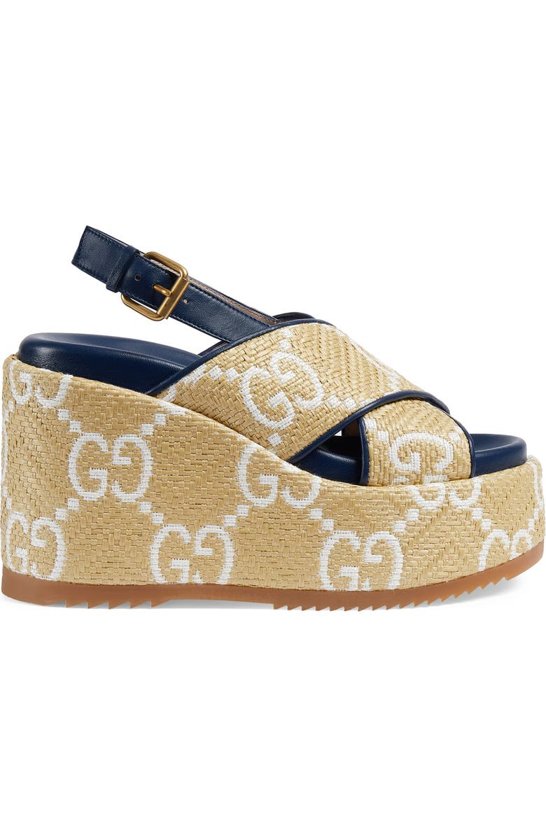 Gucci Angelina GG Logo Platform Wedge Sandal, Alternate, color,