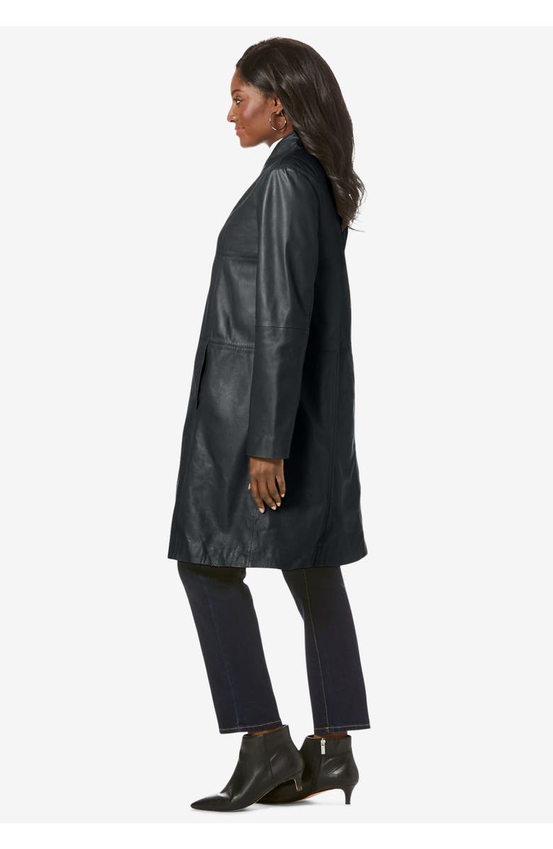 Jessica London Leather Swing Coat, Alternate, color, Black