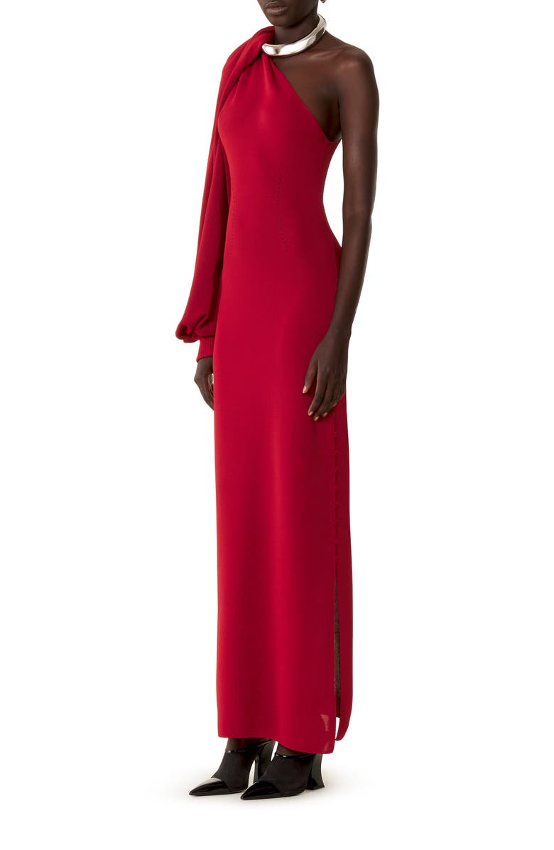 Lanvin Asymmetrical Choker Dress In Viscose, Alternate, color, Dark Red