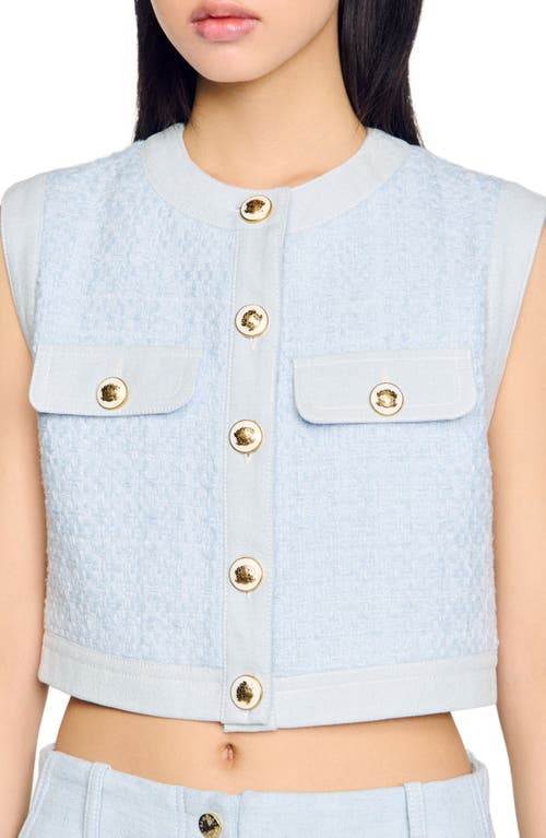 Sandro Decorative Tweed Jacket In Sky Blue