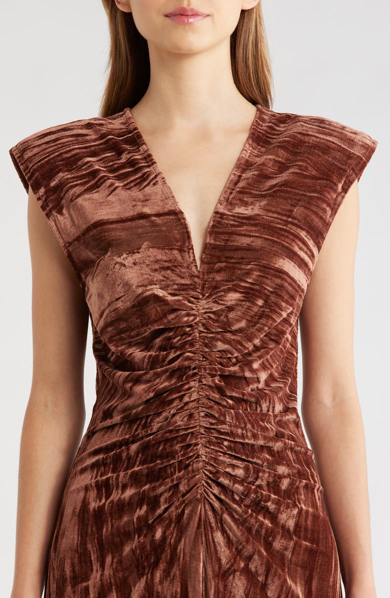 ASTR the Label Daisha Ruched Velour Midi Dress, Alternate, color, Brown