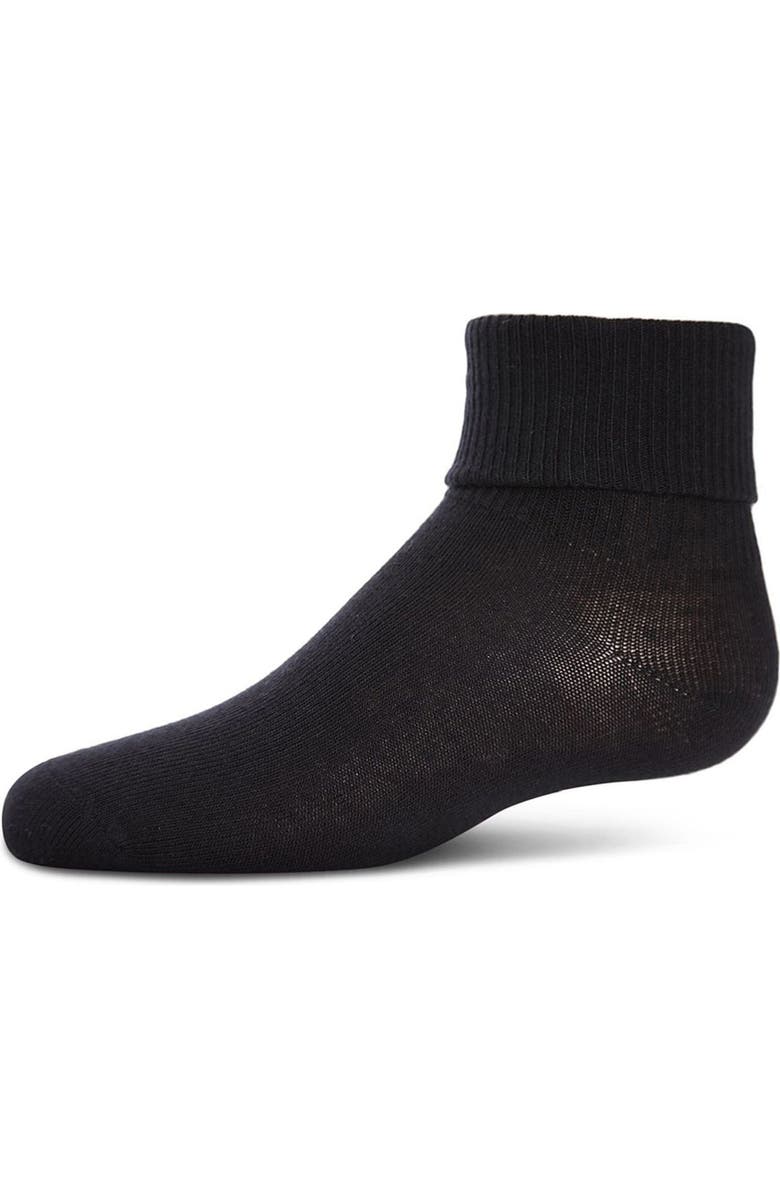 MeMoi Ribbed Triple-Roll-Cuff Ankle Sock, Main, color, Black