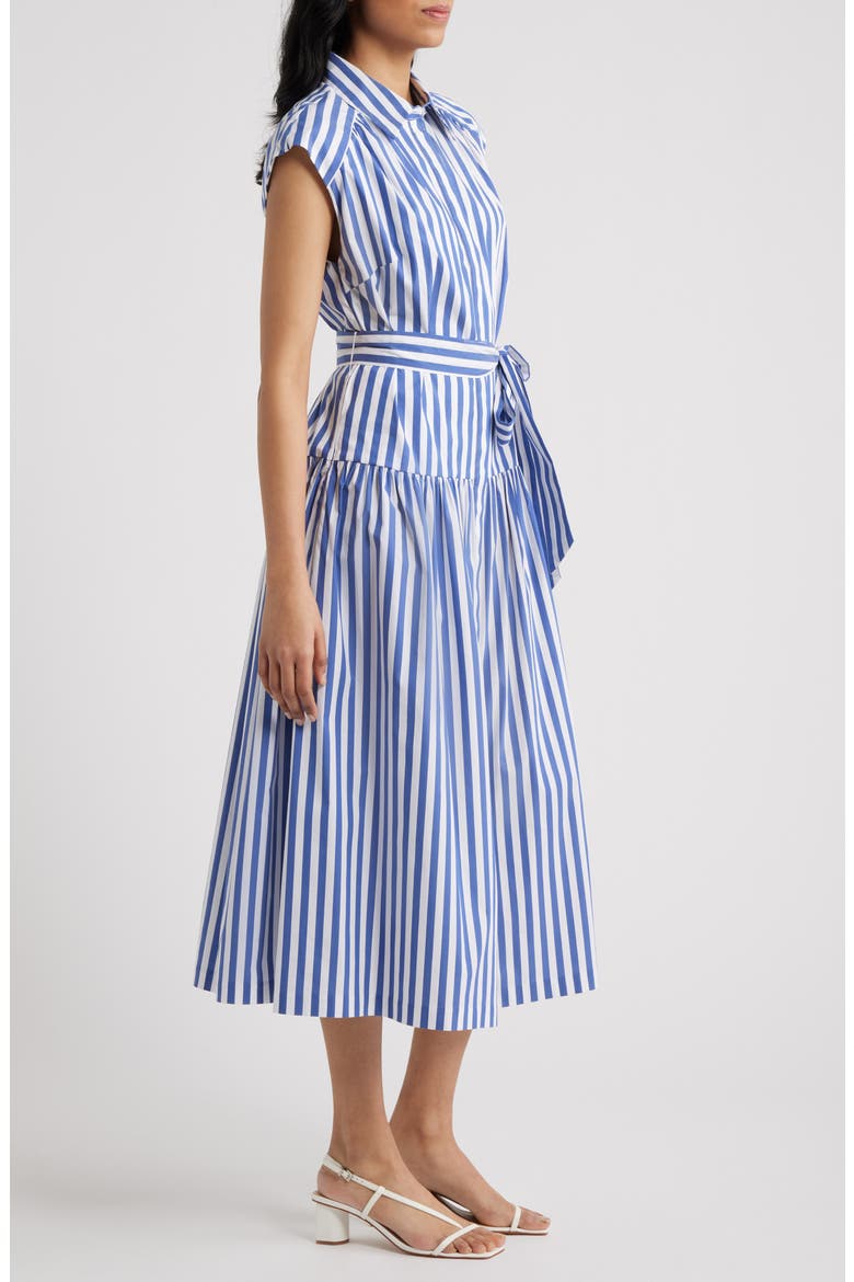 Tie Waist Cap Sleeve Midi Dress, Alternate, color, BLUE MULTI