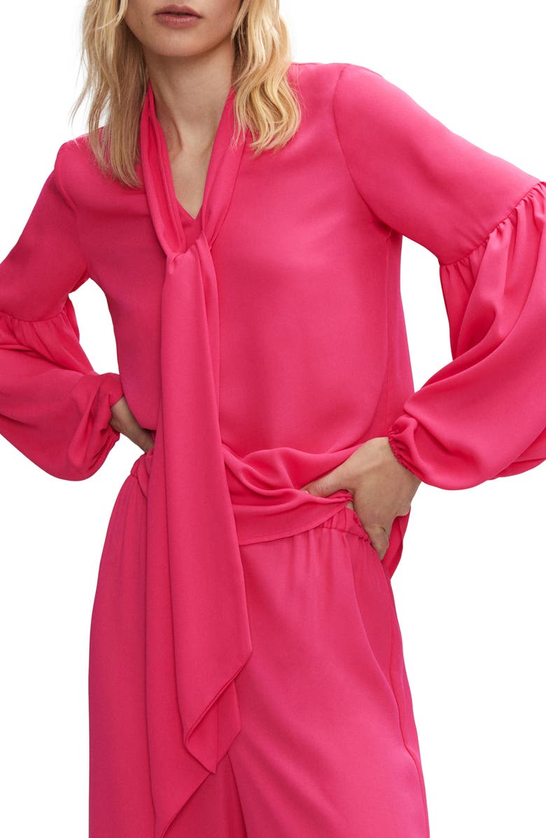 MANGO Balloon Sleeve Top, Main, color, Fuchsia