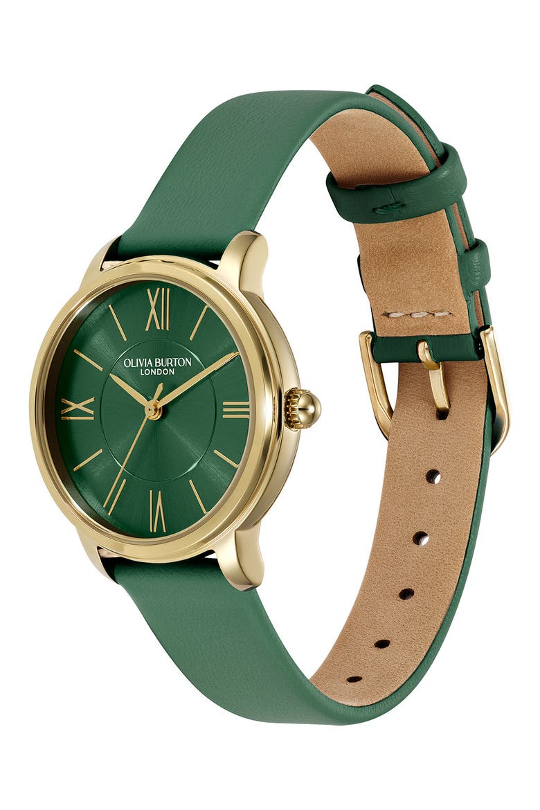 Westbourne Leather Strap Watch, 30mm, Alternate, color, GREEN