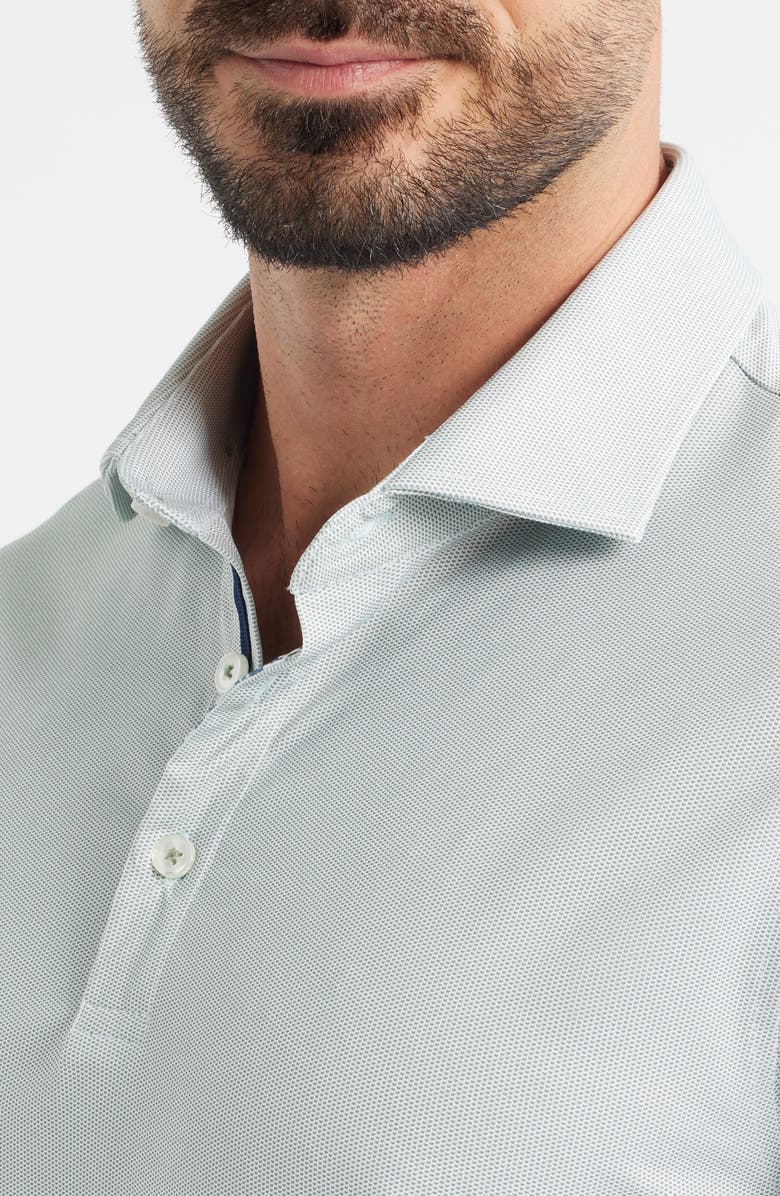 Stone Rose Bird's Eye Print Techno Stretch Performance Golf Polo, Alternate, color, Light Teal