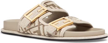 FENDI BAGUETTE SLIDE SLIPPERS IN DEEP PINK WOOL
