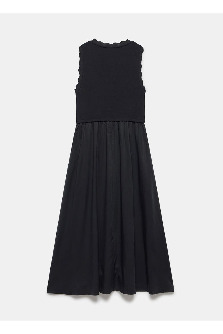 Scallop Short Sleeve Trim Midi Dress, Alternate, color, Black