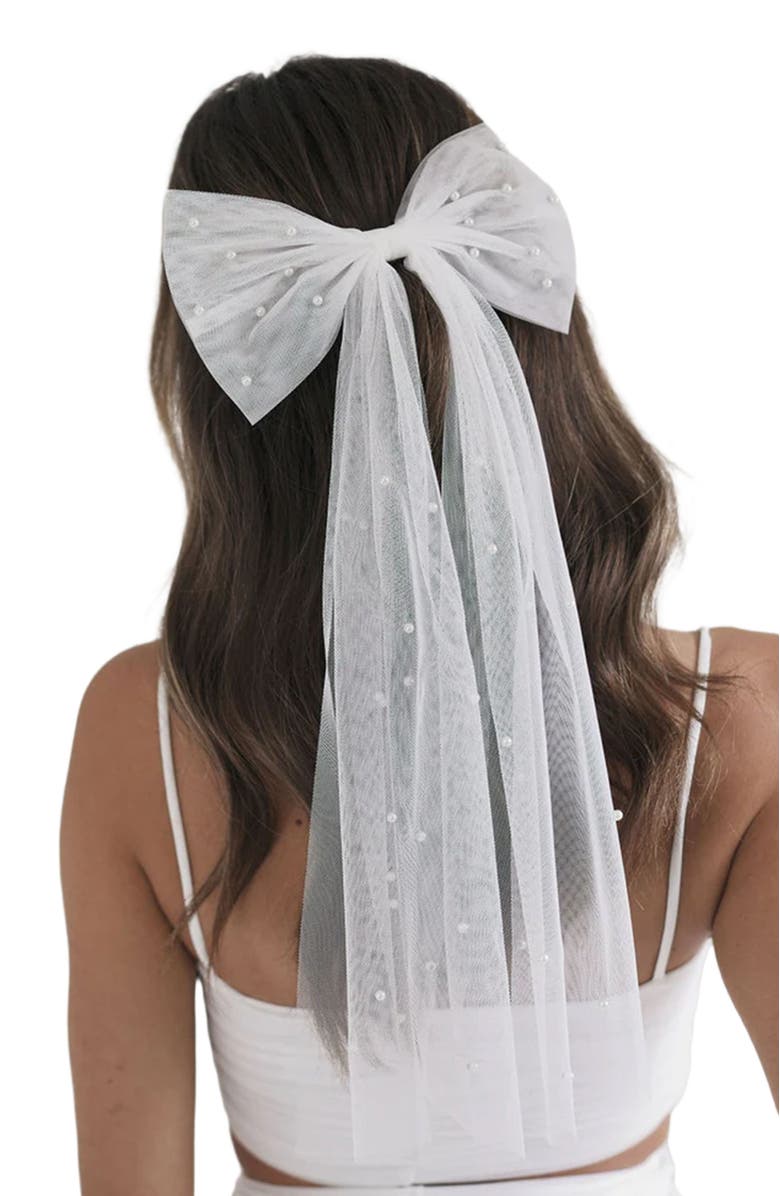 Six Stories Pearl Bride Hair Bow, Main, color, 