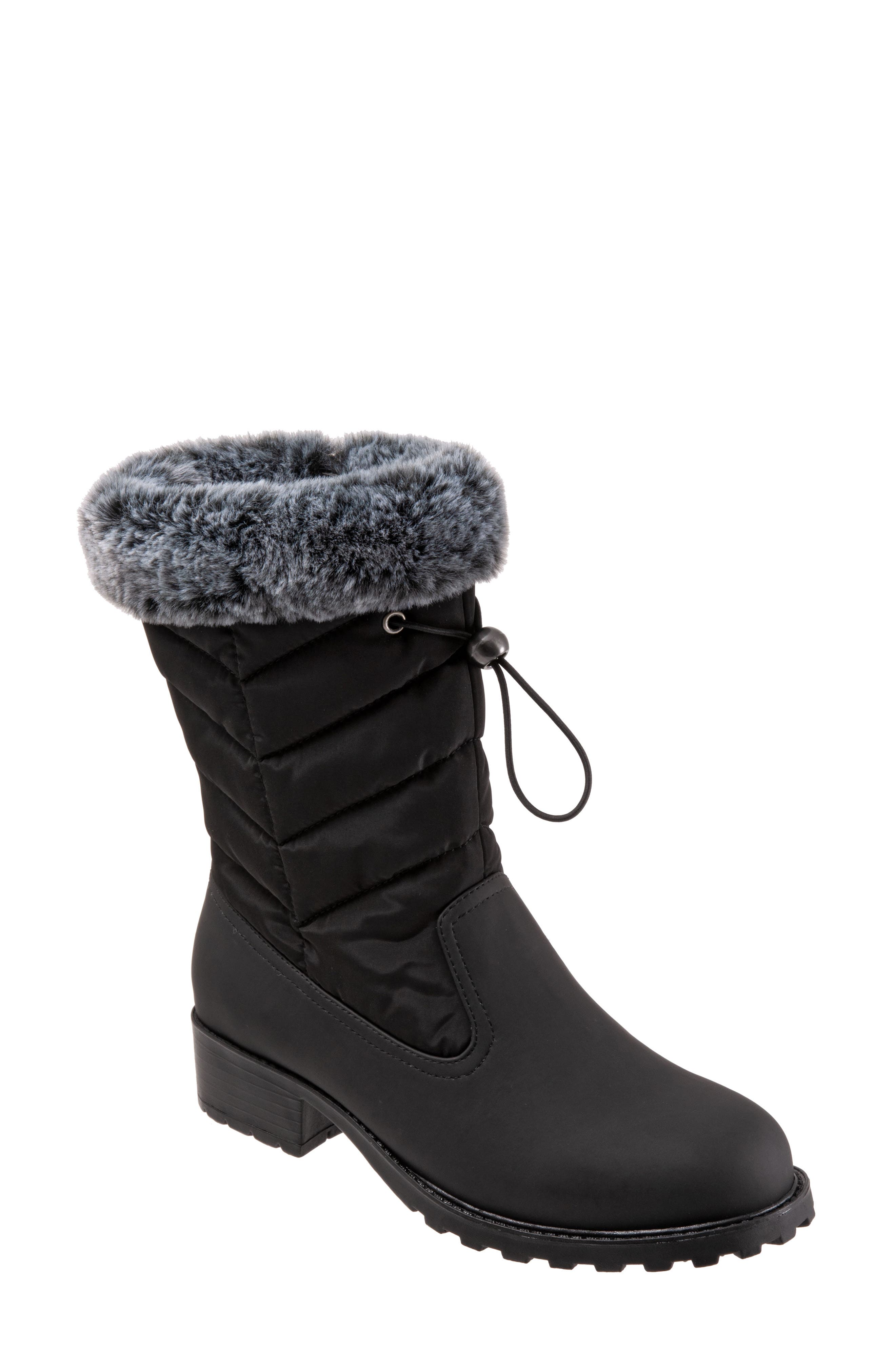 Trotters Bryce Faux Fur Trim Winter Boot, Main, color, Black