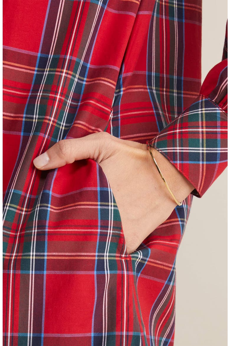 Plaid Long Sleeve Stretch Cotton Popover Minidress, Alternate, color, ROYAL STEWART - RED