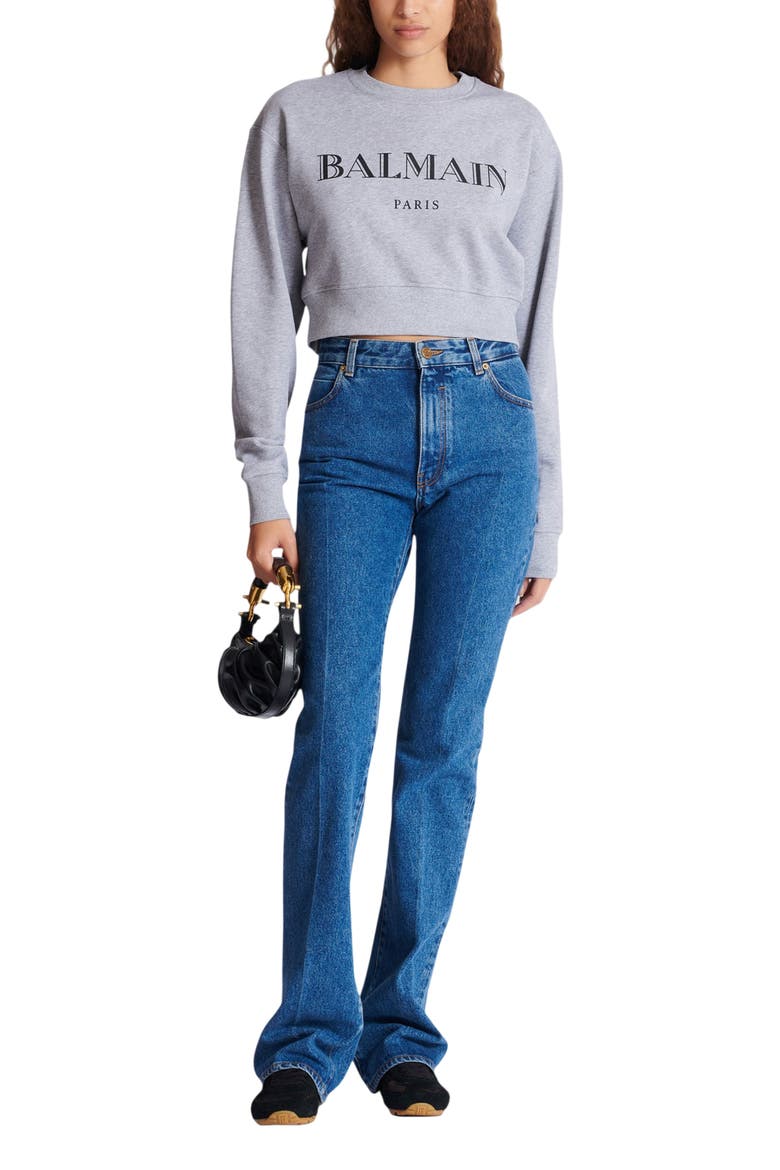 Printed Balmain Crew-Neck Sweatshirt, Alternate, color, grey