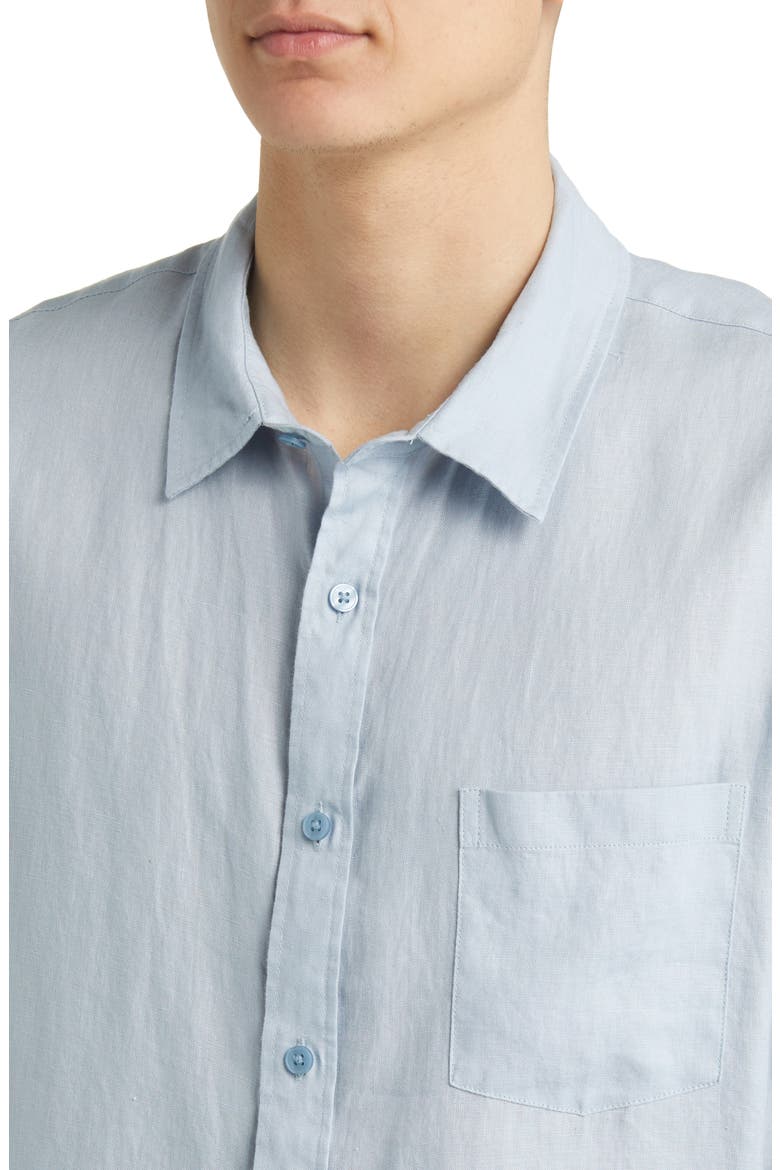 Classic Fit Short Sleeve Linen Shirt, Alternate, color, DK OXFORD BLUE