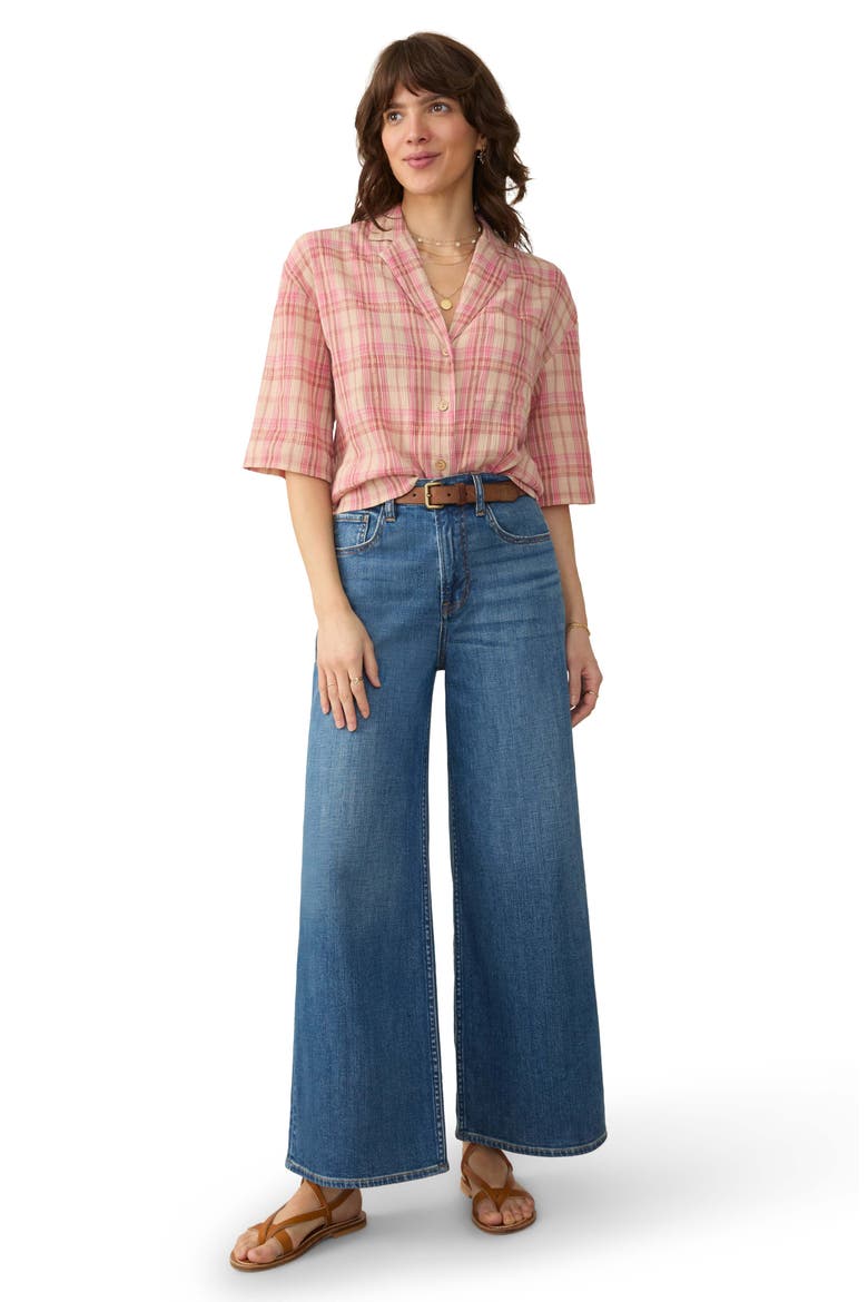 Canyon Haze Plaid Organic Cotton Gauze Camp Shirt, Alternate, color, TERRACOTTA SUNRISE PLAID