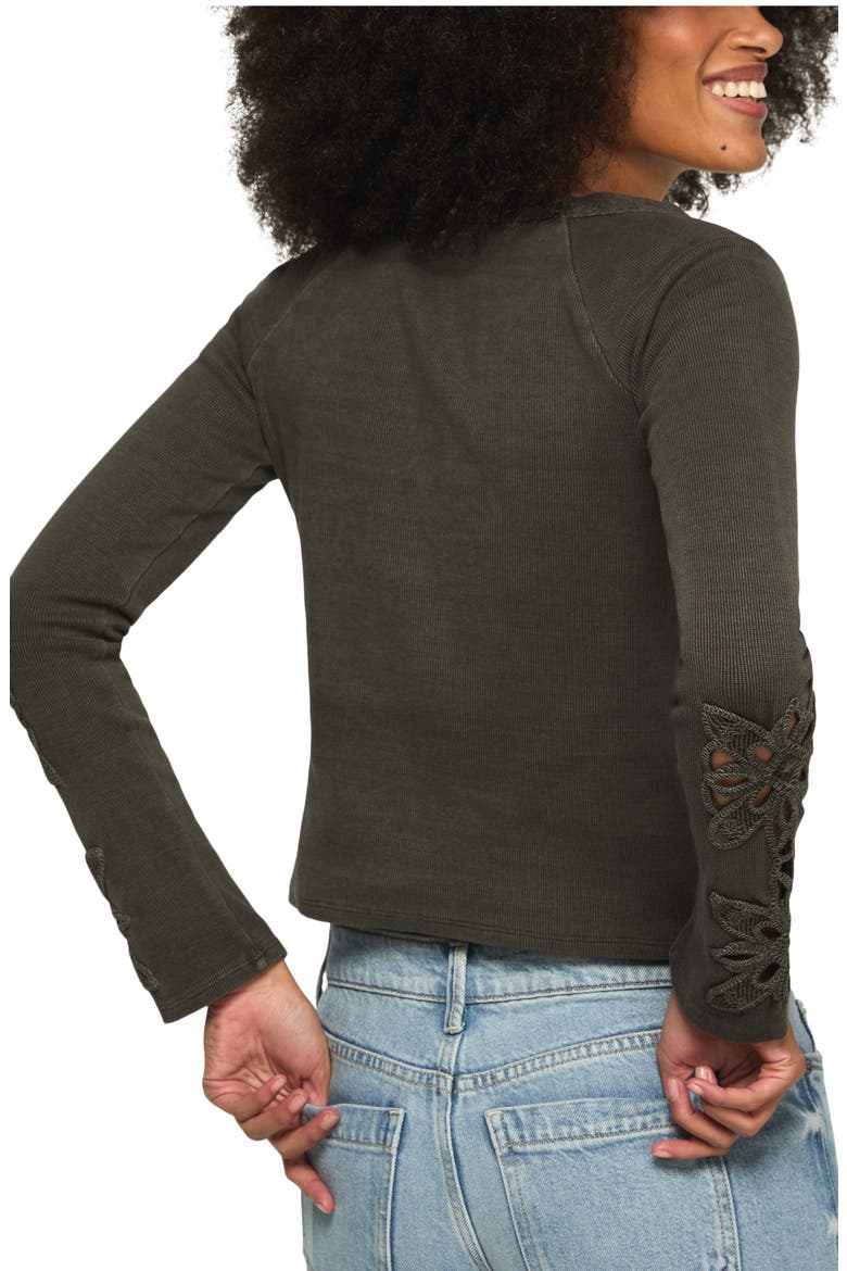 Lace Trim Notch Neck Rib Henley, Alternate, color, RAVEN