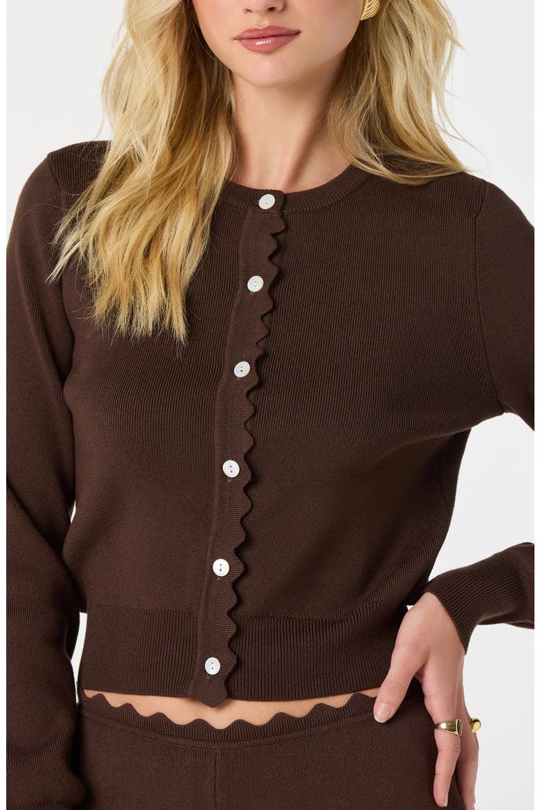 Scalloped Placket Crop Cardigan, Alternate, color, BROWN